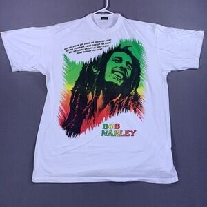 VTG 90s Bob Marley Made In USA Shirt Men 6X Graphic Print White Short Sleeve Tee
